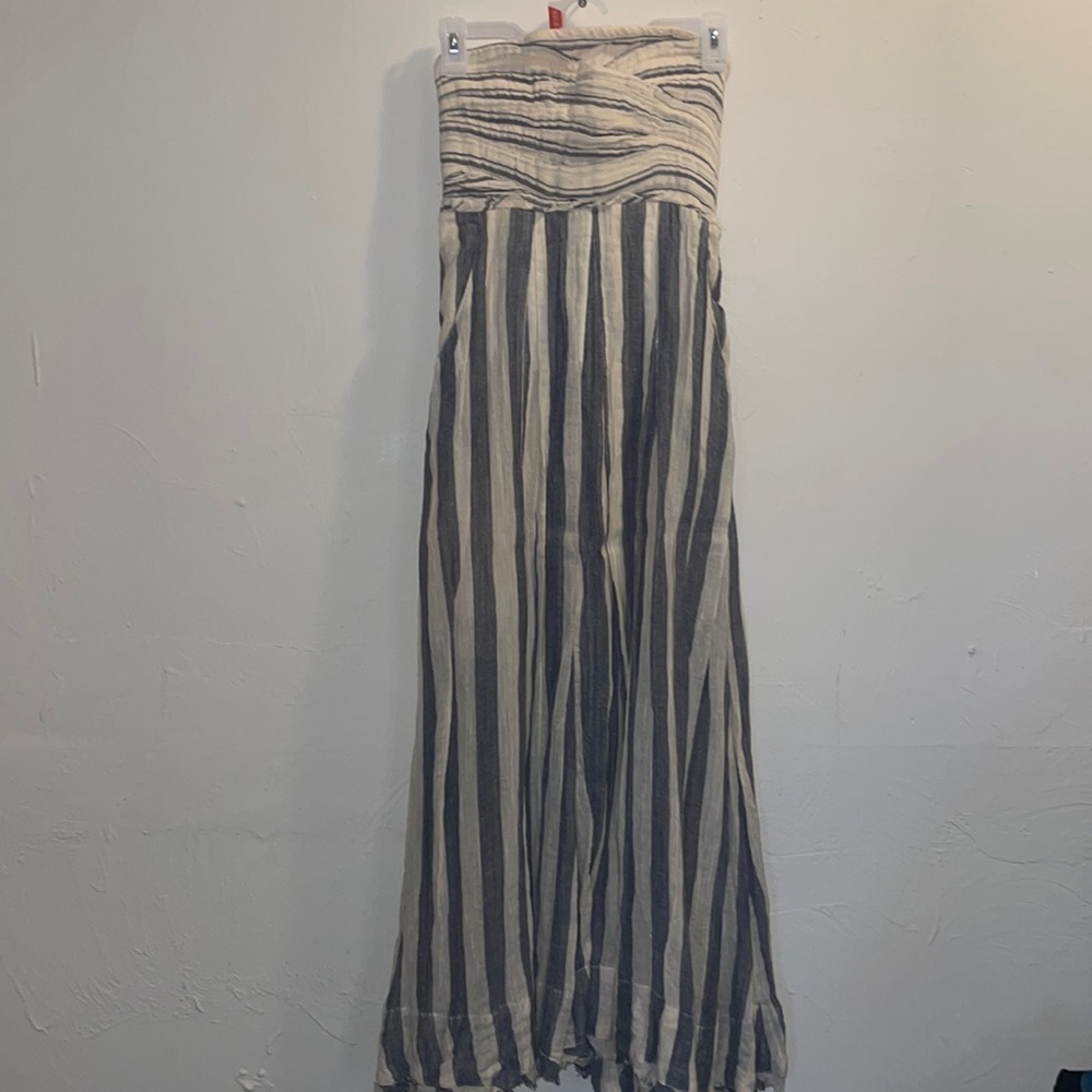 Free People Stripe Me Up Strapless Dress, Gauze Fabric, Pockets, Size XS